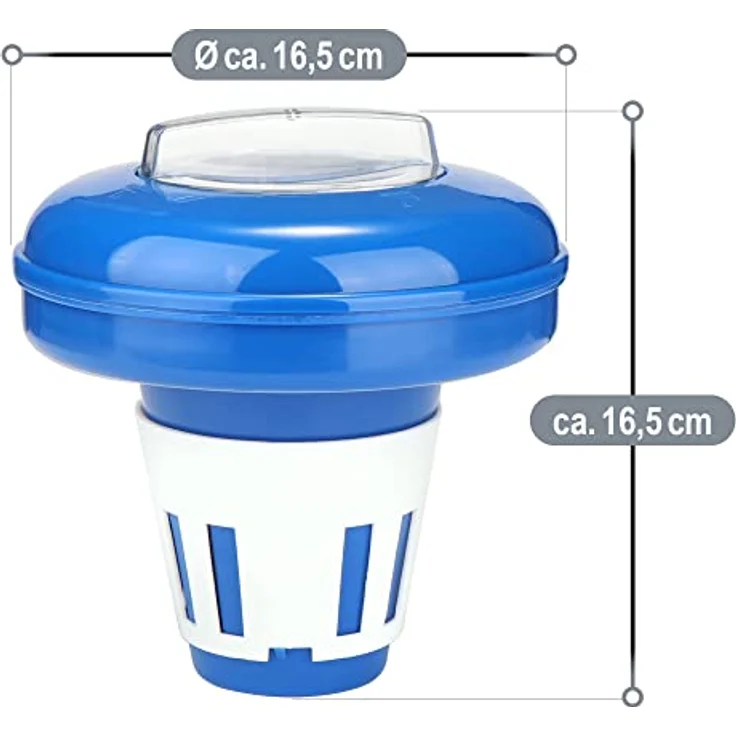 com-four® 2x Dosierschwimmer für den Pool, Chemikalienspender für Chlor- oder Bromtabletten, blau-weiß, regulierbare Dosierung, großes Fassungsvermögen – Bild 7