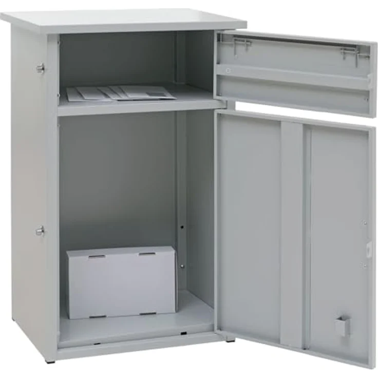 PROREGAL Paketkasten mit 2 Fächern, Stahl grau, HxBxT 78x49x38cm, wetterfest und sicher, inklusive Verriegelung und Bodenanker – Bild 5