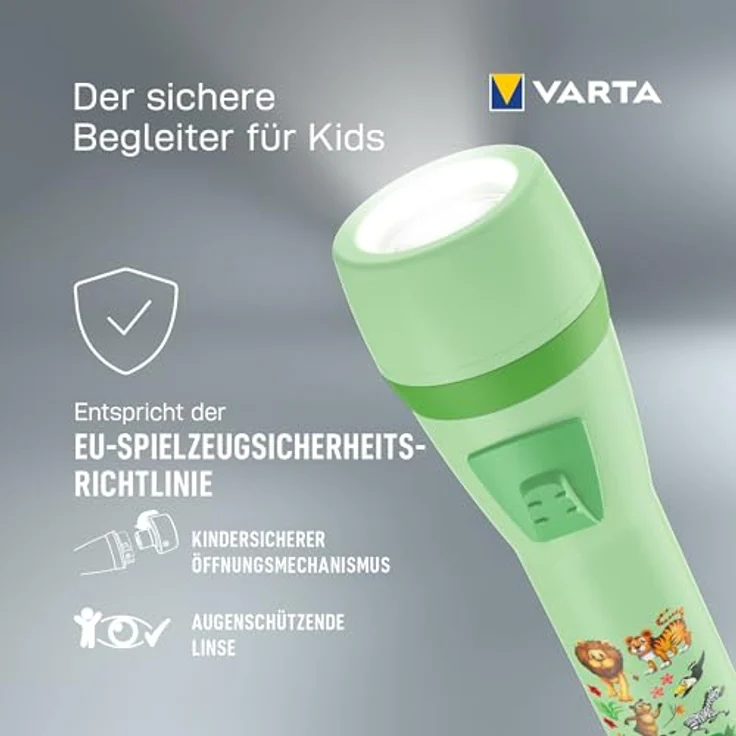 VARTA LED Taschenlampe Kids Flashlight 2AA, Niedliche Kindertaschenlampe mit hohem Sicherheitsstandard, bunt – Bild 6