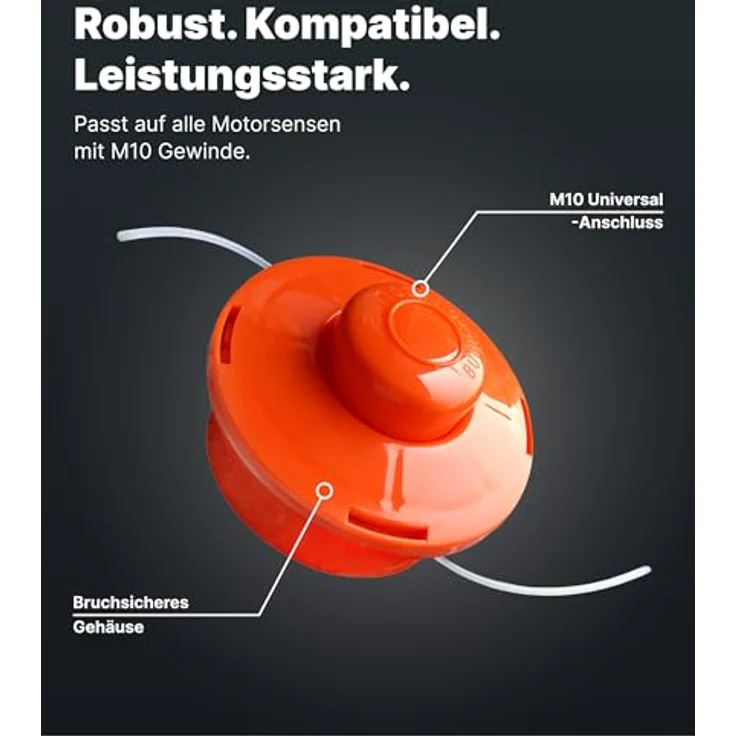 NEMAXX Fadenspule FS1 Tap & Go, Doppelfaden Trimmerkopf für Motorsense, 380 mm Schnittkreis, drehzahlfest bis 10.500 U/min, bruchsicher, orange – Bild 3