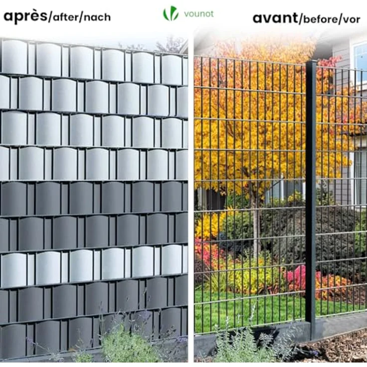 VOUNOT PVC Sichtschutzstreifen für Doppelstabmatten 140m x 19cm, 80 Befestigungsclips, Sichtschutz Zaunfolie für Stabmattenzaun, Gartenzaun, Zaun, Anthrazit – Bild 4