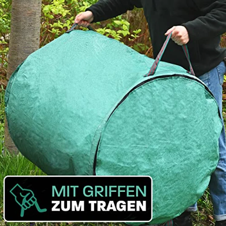 2x Gartenabfallsack mit Deckel 500L - XXL Groß - Laubsack Mit 4 Reißfesten Griffen - Stabil - Faltbar - Robustes Polypropylen – Bild 3