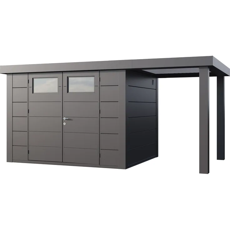 Telluria Metallgerätehaus Classico 3024, granitgrau/anthrazit, mit 170 cm Seitendach, isoliertes Dach und integrierte Belüftung