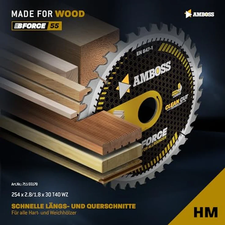 Amboss Werkzeuge HM Kreissägeblatt 254x30 Z40 Wechselzahn für Holz - Allround, passend für Bosch GTS 10. PTS 10. PTS 100 T.GTS 254, Parkside PTSK 2000 G5, Güde TK 2400, Scheppach HM254 - Clean Cut Technologie, Amboss-Qualität – Bild 2