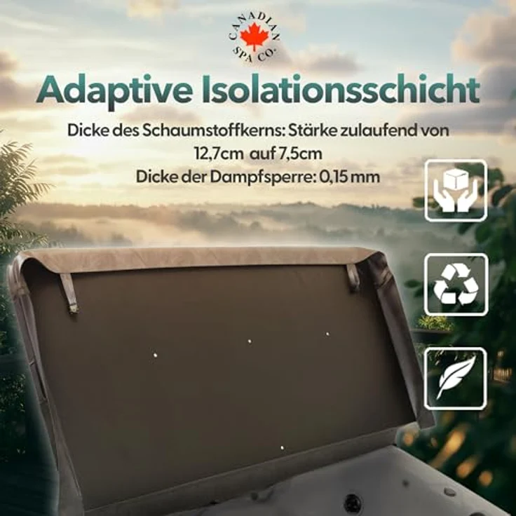 Canadian Spa Company Whirlpool-Abdeckung, Grau, Quadratisch 223x223 cm, mit Effektiver Wärmedämmung und Sicherheitsgurten – Bild 4
