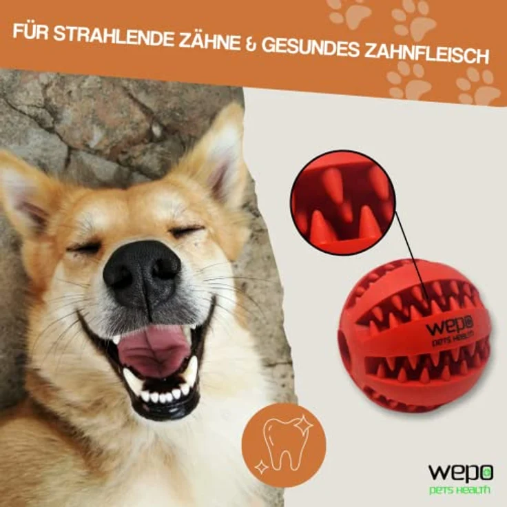 WEPO Zahnpflege Ball Hund - Ø 7cm grün - Zahnpflegespielzeug Hund aus Naturkautschuk - Kauball - Ball mit Zähnen Hund zum Befüllen - Hilft bei Zahnstein zu gesünderen Zähnen – Bild 4