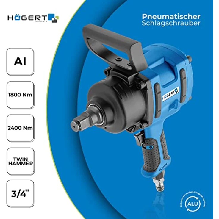 Högert Technik - Pneumatischer Schlagschrauber 3/4" Twin Hammer, Betriebsdrehmoment bis 1800 Nm, 3 Betriebsbereiche, Umschalter für Drehrichtung Links/Rechts, HT4R625 – Bild 3