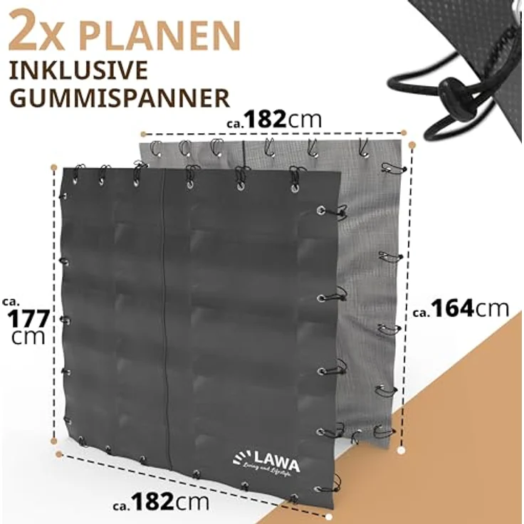 LAWA Kaminholzregal Set, 2 Planen für 182x177cm und 182x164cm, gummiert mit Reißverschluss, wasserdichtes 600D Oxford Nylon, Wetterschutz – Bild 3