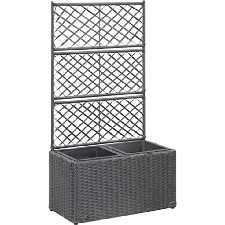 vidaXL Hochbeet mit Rankgitter 2 Töpfe 58×30×107cm Poly Rattan Schwarz – Bild 2