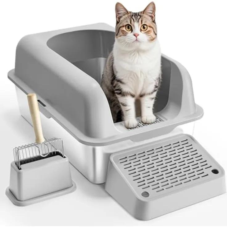 VEVOR Katzentoilette, 6 Zoll tief, XL extragroß, Edelstahl mit Schaufel, geruchsfrei, leicht zu reinigen, schwarz