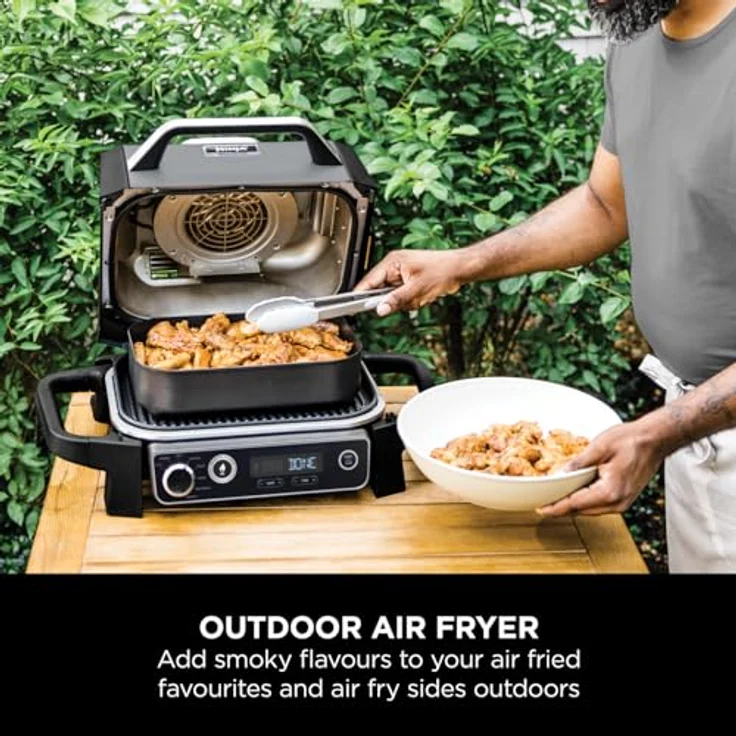 Ninja OG701UK Woodfire Electric BBQ Grill & Smoker, 7-in-1 Outdoor Grill & Air Fryer, Wetterfest und Tragbar, Grau/Schwarz – Bild 5