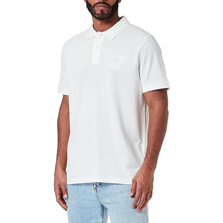 Gant Poloshirt REG TONAL SHIELD SS RUGGER, Leichtes Baumwollmaterial, Ton in Ton Stickerei, Blau