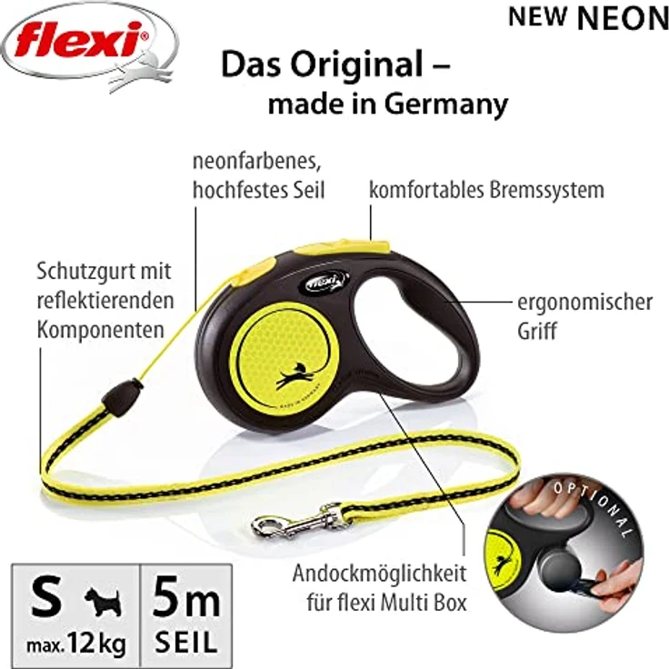 flexi New CLASSIC Neon Seil-Rollleine schwarz-neon S: 5 m bis 12 kg – Bild 2