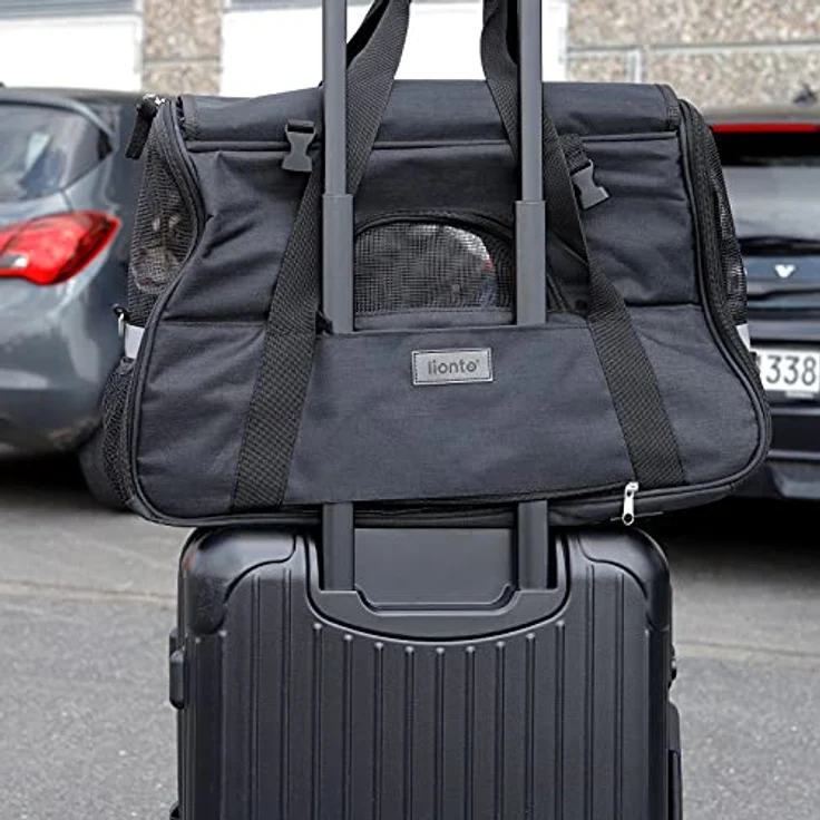 lionto Faltbare Hundetasche Hundebox Reisetasche für Haustiere Hundetransportbox Flugzeugtasche für Hunde, schwarz – Bild 3