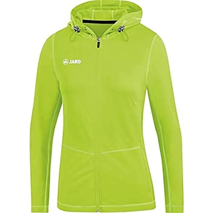 JAKO Kapuzenjacke Run 2.0 Damen, Polyester-Stretch-Jersey, mit Reißverschluss-Seitentaschen, Neongrün, Größe 44 – Bild 3