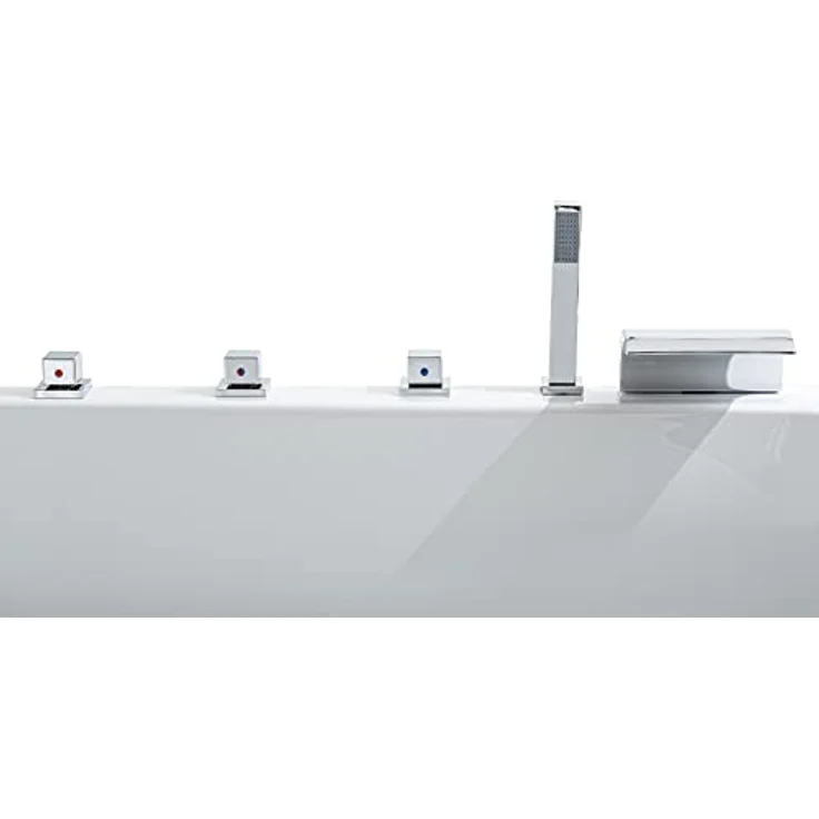 Basera® Whirlpool-Badewanne CLASSIC XXL Wave 180 x 130 cm für 2 Pers., Komplett-Set, mit 24 Massagedüsen, Wasserfall, LED, Touchpanel, Bluetooth und Radio, Hochglanz-Weiß - Preisvergleich – Bild 3