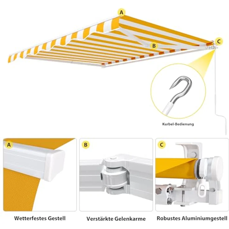 Paramondo Markise Gelenkarm Markise Easy 350x250 cm gelb weiß – Bild 3