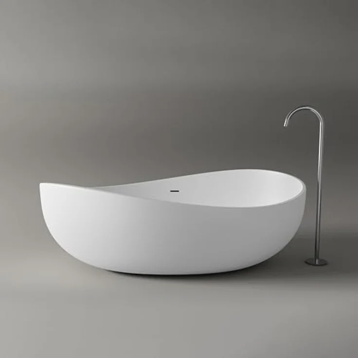 BERNSTEIN Freistehende Badewanne WAVE STONE aus Mineralguss - 180 x 110 cm - Weiß - Matt, Komfortable Liegeposition, gute Wärmeisolierung – Bild 2