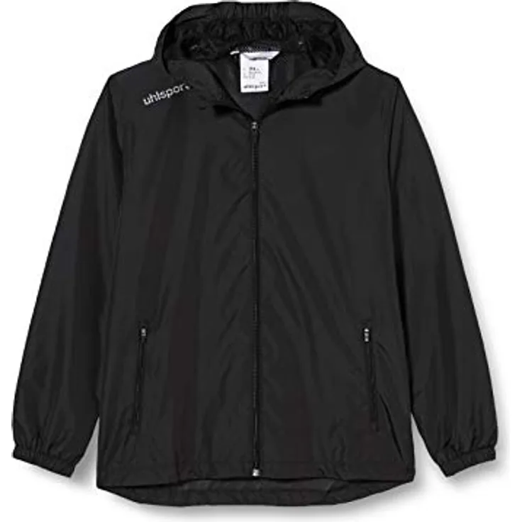 Uhlsport ESSENTIAL Herren Regenjacke, wasserabweisend, Stehkragen mit Kapuze, Schwarz-Weiß, Größe 128