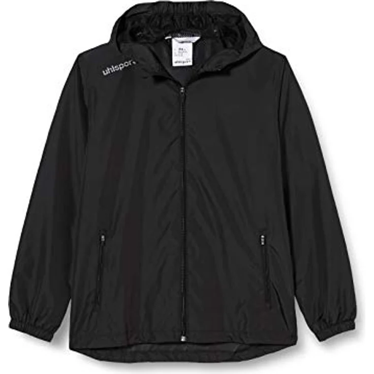Uhlsport ESSENTIAL Herren Regenjacke, wasserabweisend, Stehkragen mit Kapuze, Schwarz-Weiß, Größe 128 – Bild 1