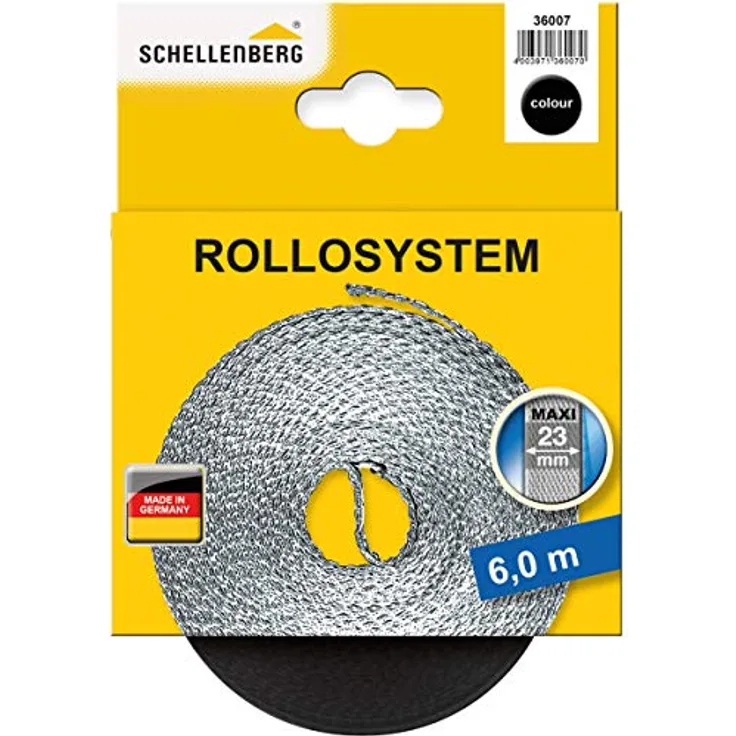Schellenberg 36007 Rolladengurt 23 mm x 6,0 m System MAXI, Rollladengurt, Gurtband, Rolladenband, schwarz