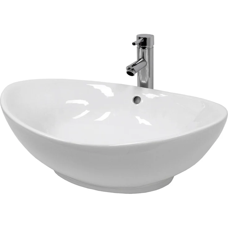 ECD Germany Waschbecken 59x39x20cm, Keramik Weiß, inkl. Ablaufgarnitur mit Überlauf und Push-Open-Technologie