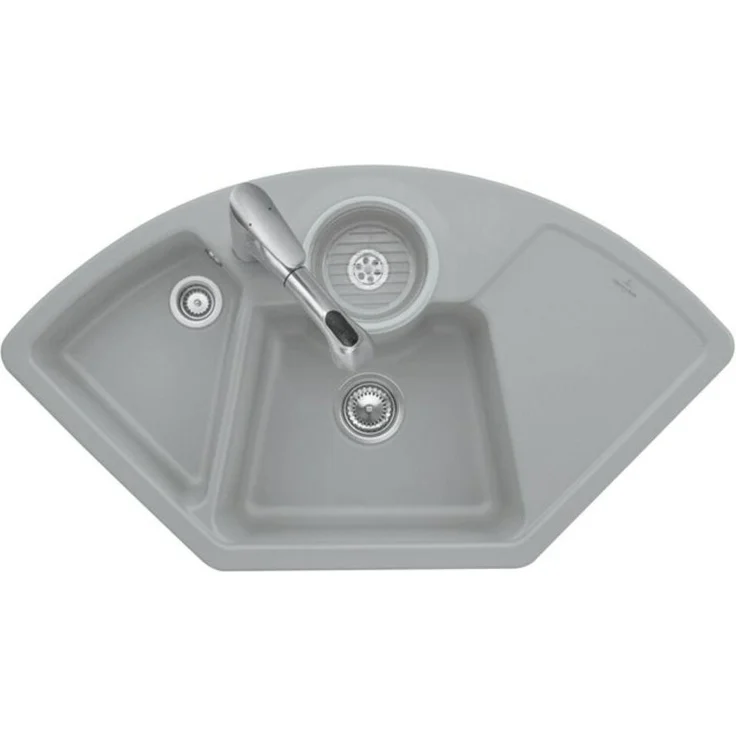 Villeroy & Boch Solo Eckspüle, chromite CeramicPlus, für aufliegenden Einbau, 2 Becken, Schenkelmaß 90 cm