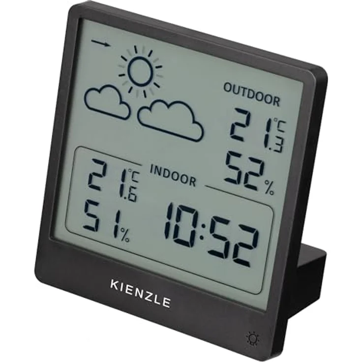 Kienzle Funk-Wetterstation Slim Schwarz, Wetterstation mit Innentemperatur- und Luftfeuchtigkeitsmessung, Außensensor und Wettervorhersage mit Trendanzeige – Bild 4