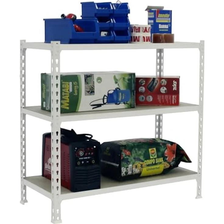 Simonrack Maderclick SuperPlus Metallregal, 3 Böden, Weiß, 100 x 110 x 30 cm, Traglast 200 kg pro Boden, steckbar – Bild 8