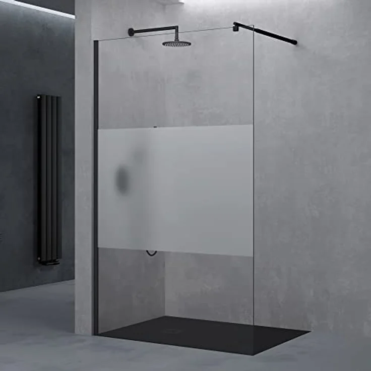 doporro Walk-In Duschwand Bremen, 110x200 cm, 8mm ESG-Sicherheitsglas mit Milchglas-Streifen und Nano-Beschichtung – Bild 1
