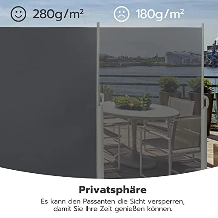 LARMNEE Alu-Seitenmarkise, ausziehbar, 200 x 400 cm, sicht- und sonnenschützend, blickdicht, für Balkon, Terrasse, Garten, Anthrazit EBK204BP02 – Bild 5