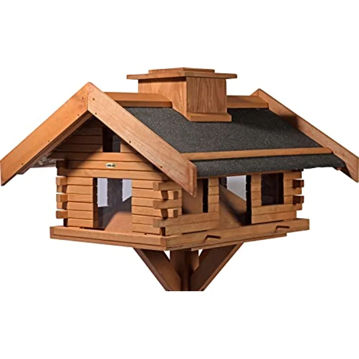 dobar® 98740FSC XXL Vogelvilla - Großes Vogelhaus Massivholz - Vogelfutterhaus XXL inkl. Ständer - Futterstation mit Bitumen - Futterhaus Wildvögel XXL - 84 x 78 x 163 cm - Dunkelbraun – Bild 4