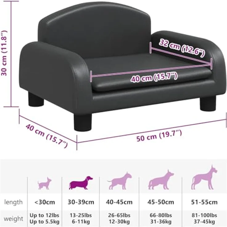 vidaXL Hundekorb Hundebett Schwarz 50x40x30 cm Kunstleder Körbchen mit wasserdichtem Bezug – Bild 7