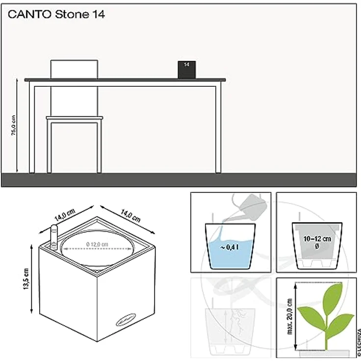 LECHUZA CANTO Stone 14 hochwertiger Kräuterwürfel mit Stick-Bewässerungssystem, sandbeige – Bild 4