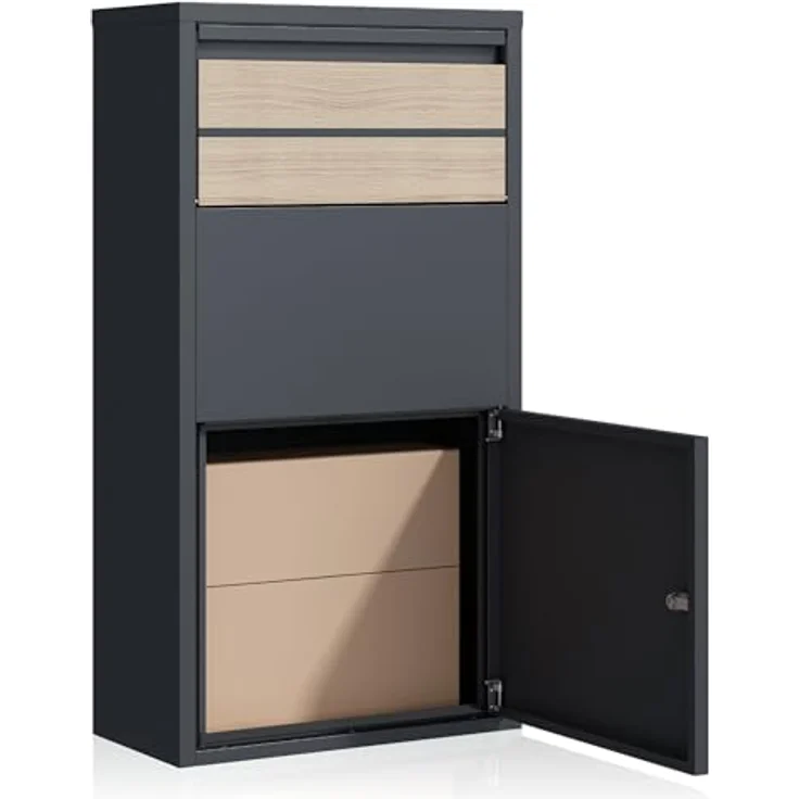 Zelsius Paketbriefkasten, Paketbriefkasten aus pulverbeschichtetem Stahl, Buche, mit Diebstahlsperre, Anthrazit RAL 7016 – Bild 5