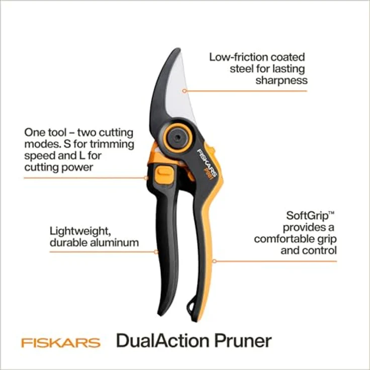 Fiskars X-series DualAction Gartenschere Bypass P981, 2-in-1 Schnittmodus für dünne und dicke Äste, ergonomischer Rollgriff, antihaftbeschichtete Stahlklingen, Schwarz/Orange, Art.-Nr.: 1080132 – Bild 5