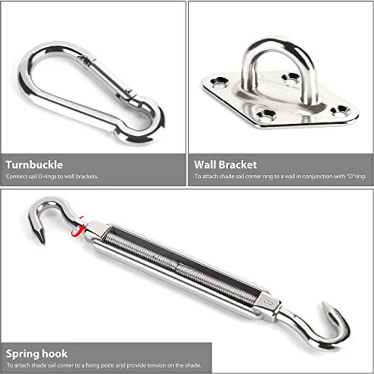 Sekey Sonnensegel Befestigungs Kit Zubehör Montage 8 Zoll, zur Befestigung von rechteckigen und quadratischen Sonnensegel, Karabiner Montageset aus Edelstahl, 40-teilig – Bild 3