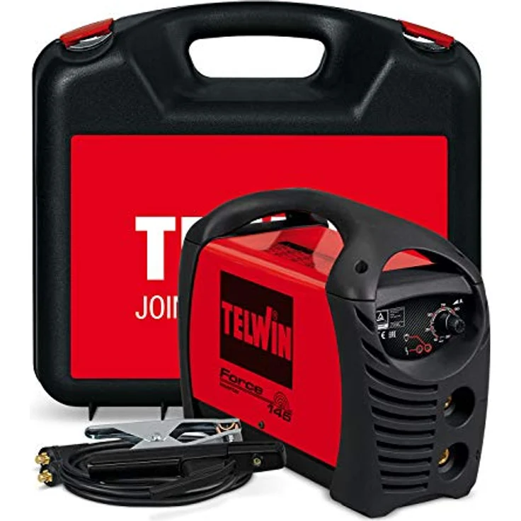 Telwin Force 145 Elektroden-Schweissgerät MMA mit Inverter-Technologie, Set inkl. Transportkoffer, Anschlussgarnitur, Massekabel, Handschild und Schlackehammer – Bild 5