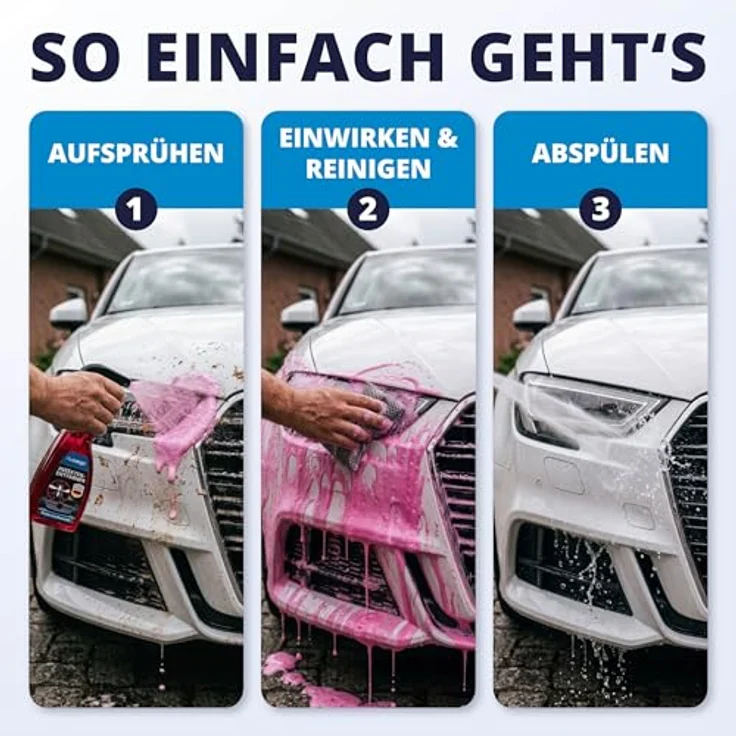 LICARGO Insektenentferner Auto 750ml – kraftvoller Insektenreiniger für Lack, Glas, Chrom und Kunststoff, pink mit Grapefruitduft – Bild 3