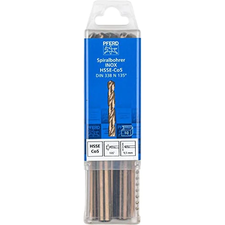 PFERD TOOLS Spiralbohrer INOX, 10 Stück | Ø 9,5 mm, HSS-E Co5 N, DIN 338, 135° – Hochleistungsbohrer für zähe und harte Werkstoffe – Bild 2