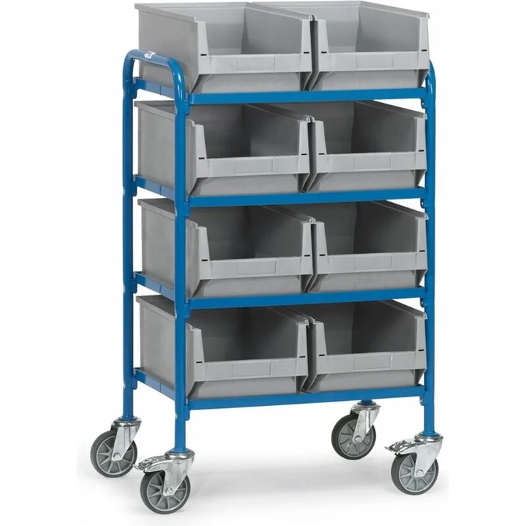 FETRA Beistellwagen mit 8 Sichtlagerkästen, Ladefläche 630 x 470 mm, blau, Tragkraft 250 kg