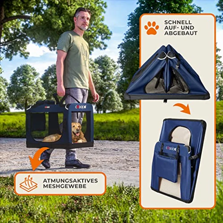 Cadoca Hundetransportbox faltbar Größe XL Blau – Bild 4