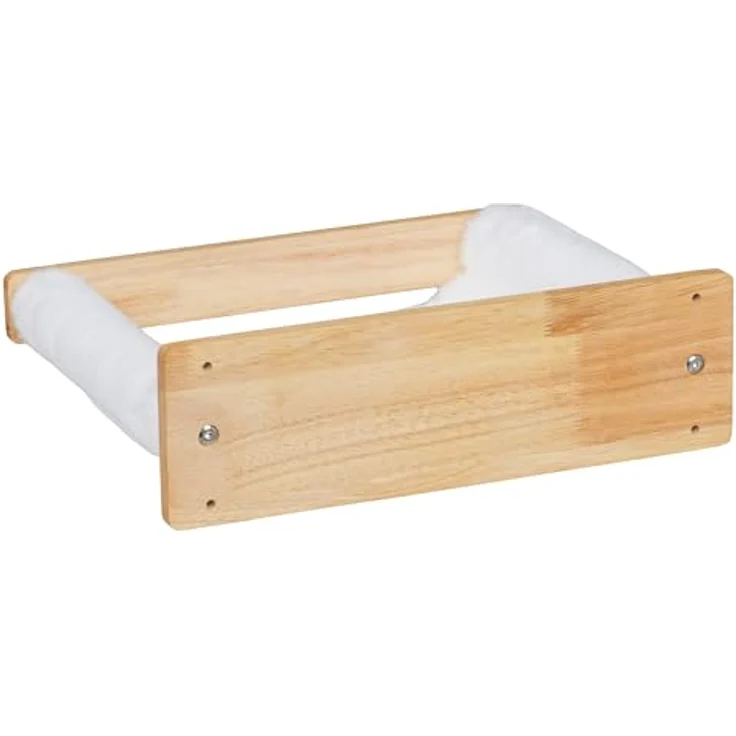 relaxdays Katzen-Hängematte Wand, Polyester, mit weicher Liegefläche aus Teddyplüsch, tragbar bis 10 kg, Weiß/Natur – Bild 7