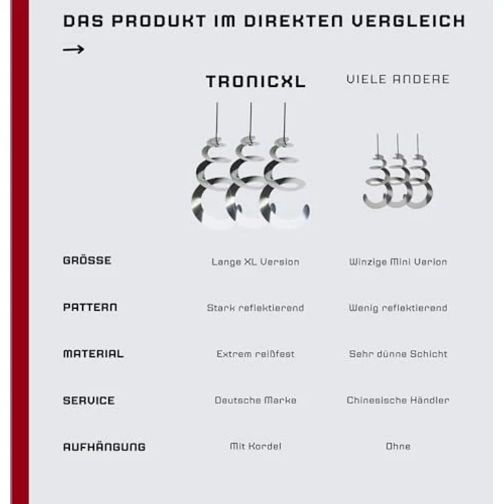 TronicXL 3X Windspirale Vogelabwehr, reflektierend, Vogelschreck für Balkon und Garten, hängend – Bild 5