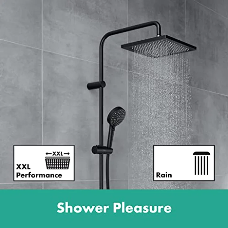 hansgrohe HG Showerpipe Vernis Shape 240 Duschsystem mit 1 jet, Wannenthermostat, mattschwarz, abnehmbarer Kopfbrause, Regenstrahl und Sicherheitsverriegelung bei 40 °C – Bild 2
