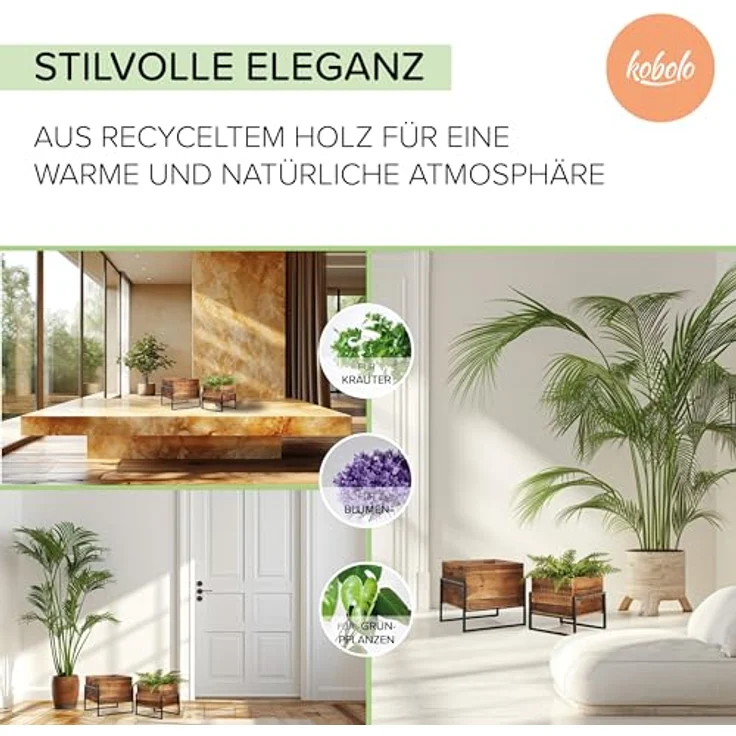 Kobolo Übertöpfe Pflanzkübel Set - Holz und Metall - schwarz - quadratisch - mit Folie – Bild 5