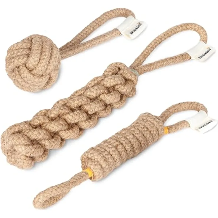 Rudelkönig Hundespielzeug Seil 3er Set, Zerrspielzeug aus 100% natürlicher Baumwolle, robust und umweltfreundlich