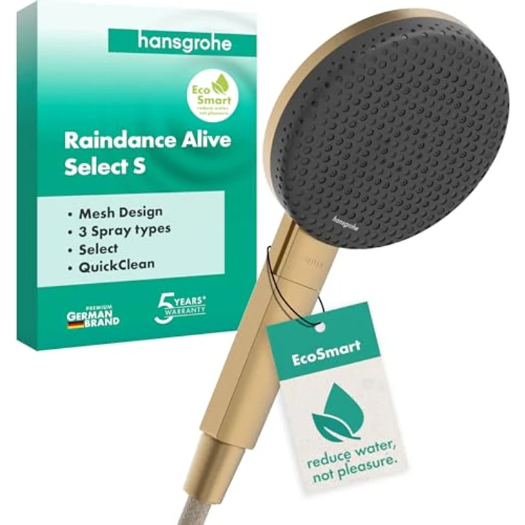 hansgrohe Raindance Alive Select S, Runde Handbrause mit 3 Strahlarten, 125 mm, brushed bronze, Anti-Kalk-Funktion, EcoSmart, 7.10 l/min – Bild 1