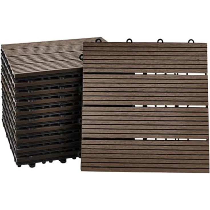 Home Deluxe WPC Klickfliese BAVARO, Dunkelbraun, 3 m², 11 Fliesen à 30 x 30 cm, pflegeleicht und wetterbeständig, Klicksystem für einfache Verlegung – Bild 5