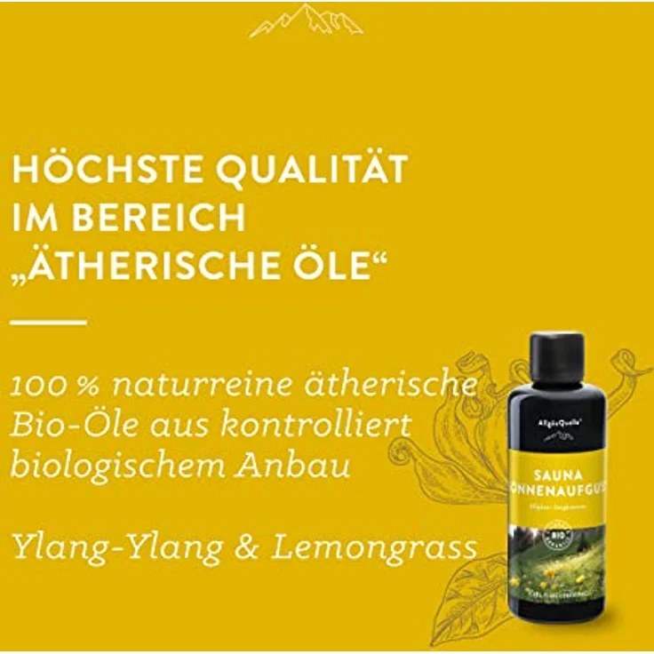 AllgäuQuelle® Sauna Aufgussmittel Jungbrunnen mit 100% Bio Ölen, Ylang-Ylang und Lemongrass, 100ml, natürliche Zutaten in hochwertigem Bio-Energie-Glas – Bild 2